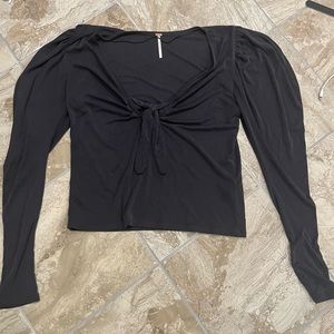 FREE PEOPLE RIBBED PUFF LONG SLEEVE CROP TOP SHIRT